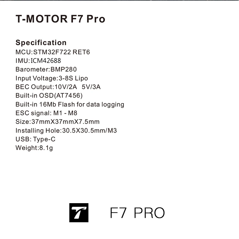 F7 PRO Tモーター フライトコントローラー フル機能  - T-Motor F7 Pro Flight Controller のレビューと価格